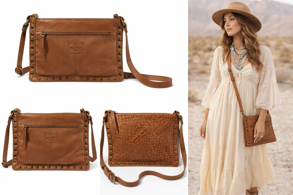 Crossbody Purse Handmade Leather Wild West Los Angeles Tan Boho Neutral